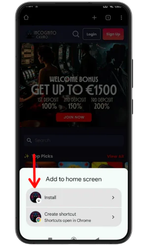 Install button Incognito