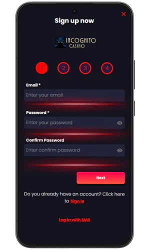 Step 1 of registration Incognito